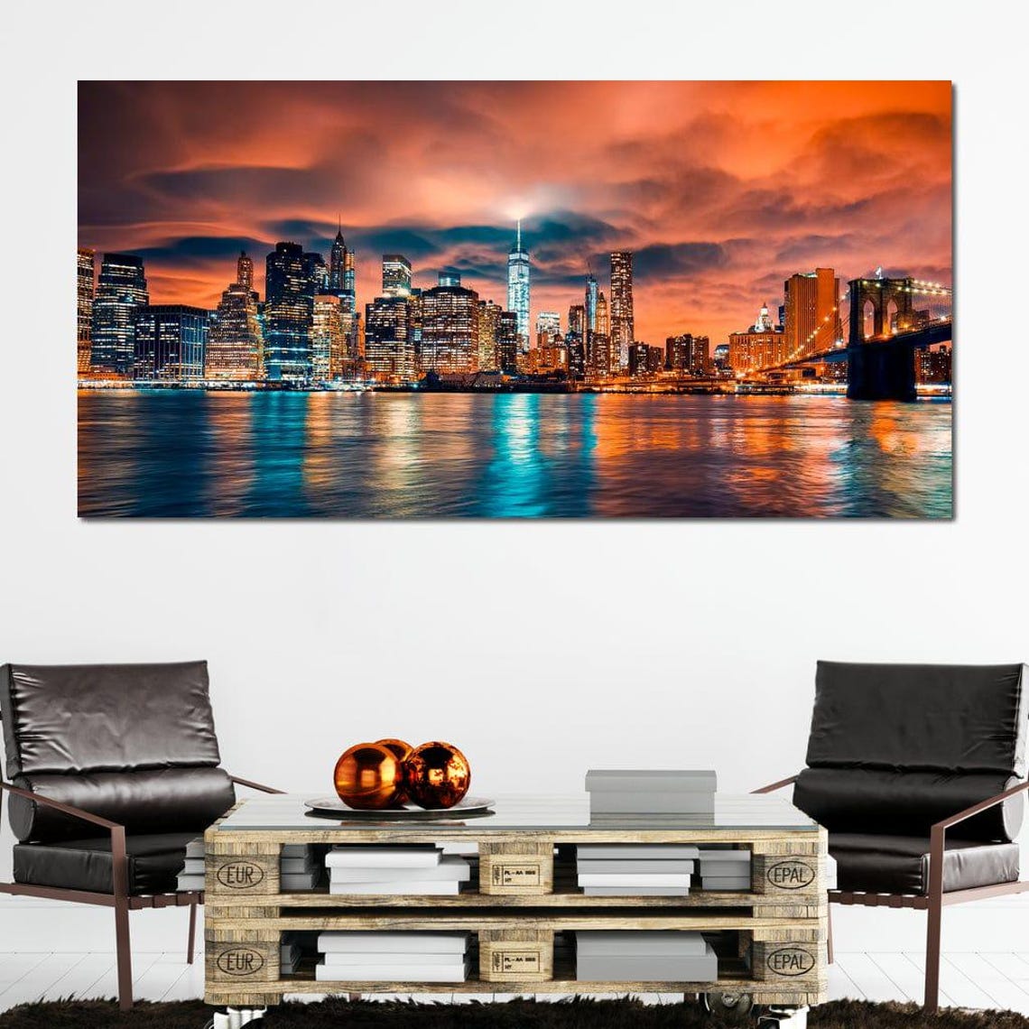 New York City Manhattan Skyline Brooklyn Bridge Sunset View Poster - Image 4