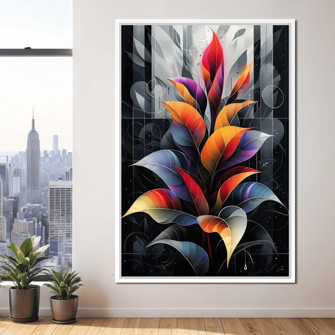 Rainbow Autumn Leaves Bouquet Black Background Botanical Wall Art - Image 4