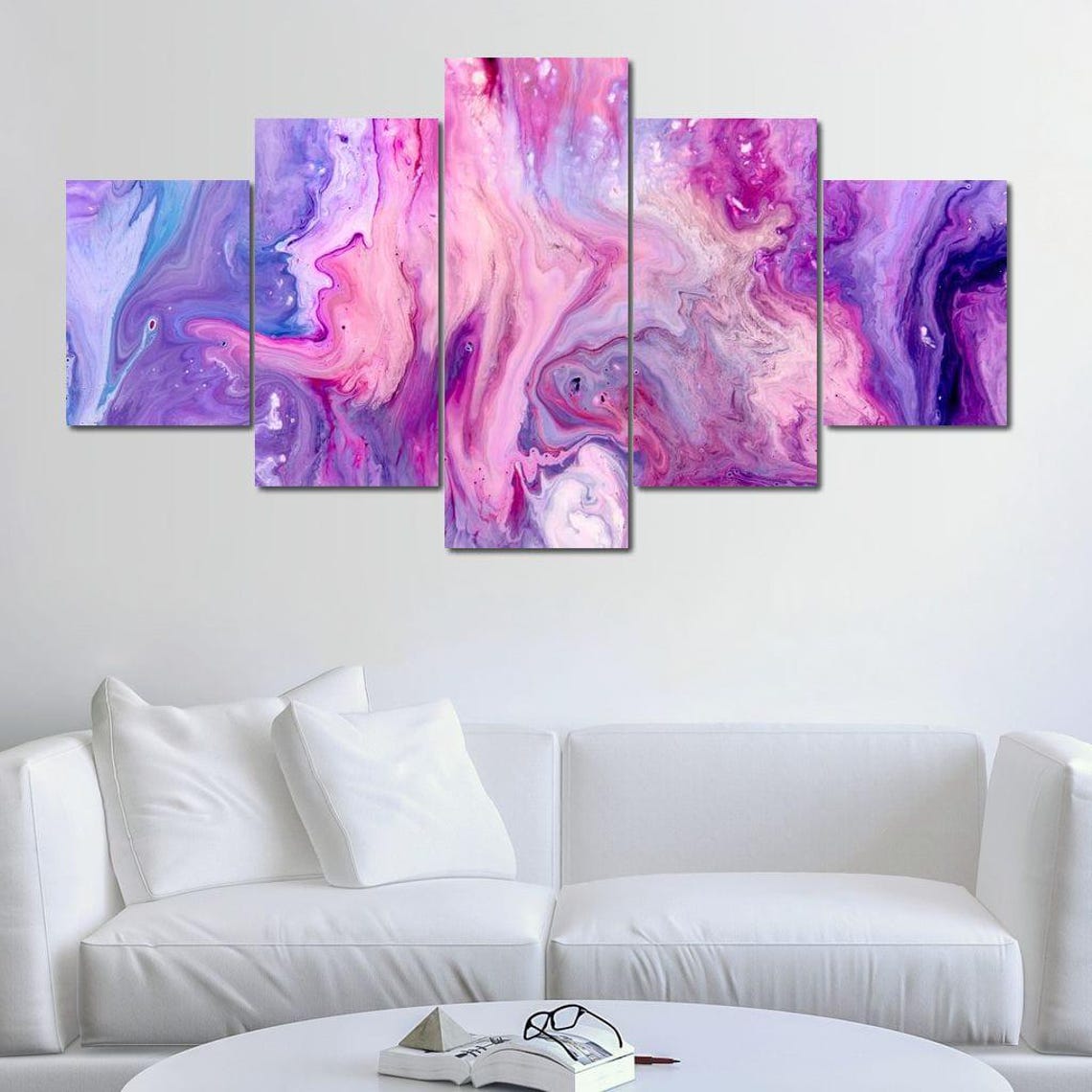 Pink Purple Marble Fluid Multi Panel Abstract Canvas Wall Art Set - Image 4