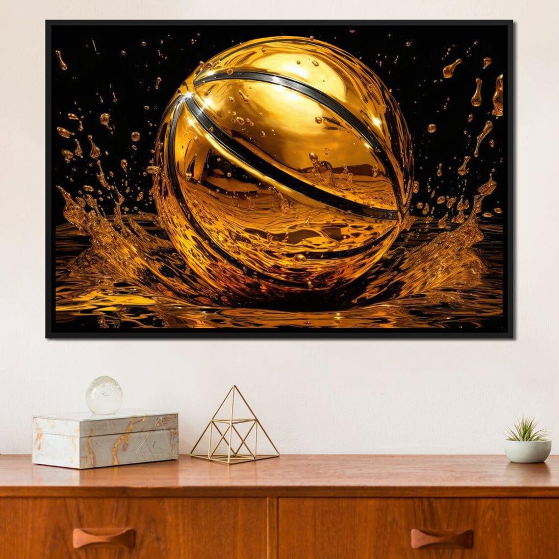 Golden Basketball Sports Wall Art Decor Home Decor Modern Gold Basketball Art Ideal For Athletes Fans Gift For Him By Nichecanvas