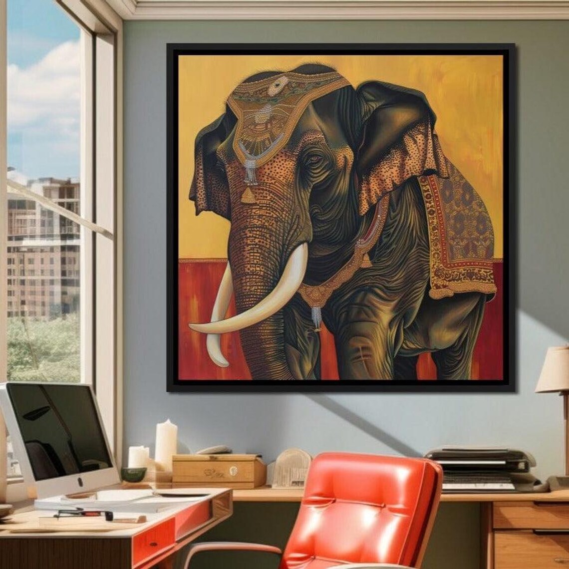 Indian Festival Elephant Ornate Caparison Amber Wildlife Wall Art