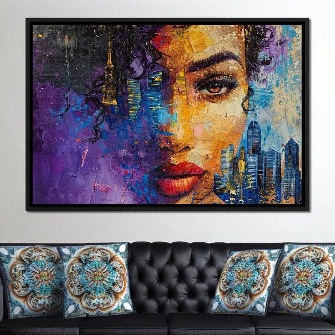 Golden Dawn City Skyline Woman Face Skyscraper Wall Art Poster - Image 4