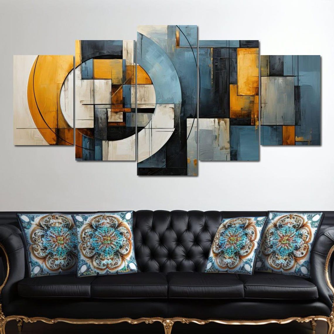Shape Symphony Geometric Abstract Print Modern Wall Art Color Block Decor Multi Panel Design By Nichecanvas
