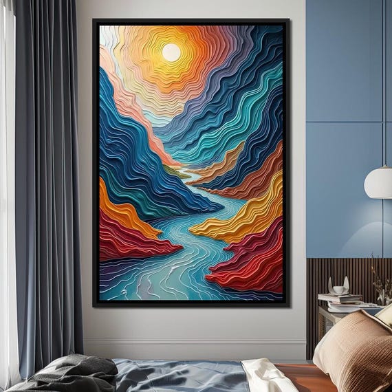Radiant Layers Of The Valley Cole Williams Colorful Landscape Home Decor Abstract River Art Bright Modern Wall Art By Nichecanvas