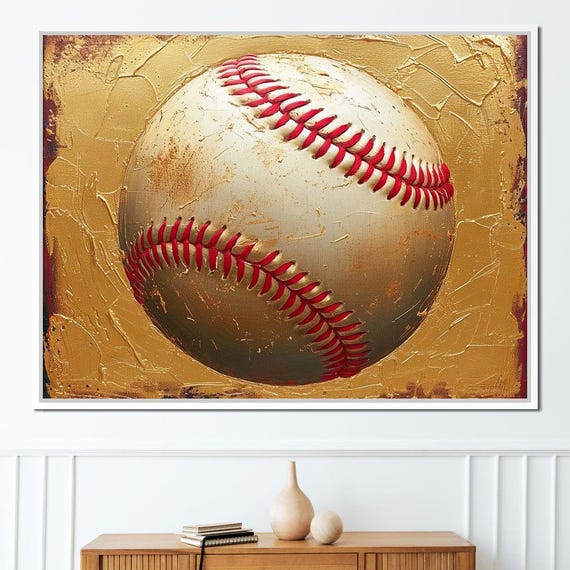 Golden Game Day Ball Home Decor Red Gold Sports Art Baseball Wall Display Sporty Enthusiast Gift By Nichecanvas