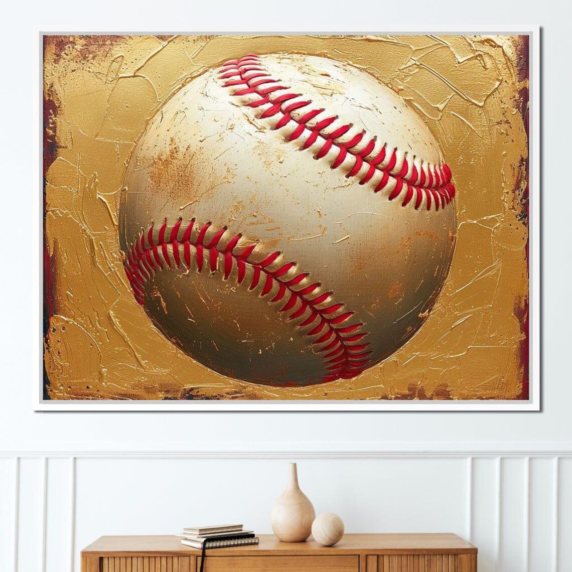 Golden Baseball Red Stitching Textured Gold Sports Art Wall Poster