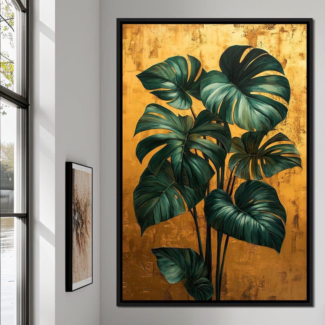 Monstera Leaves Gold Foil Texture Botanical Tropical Modern Poster