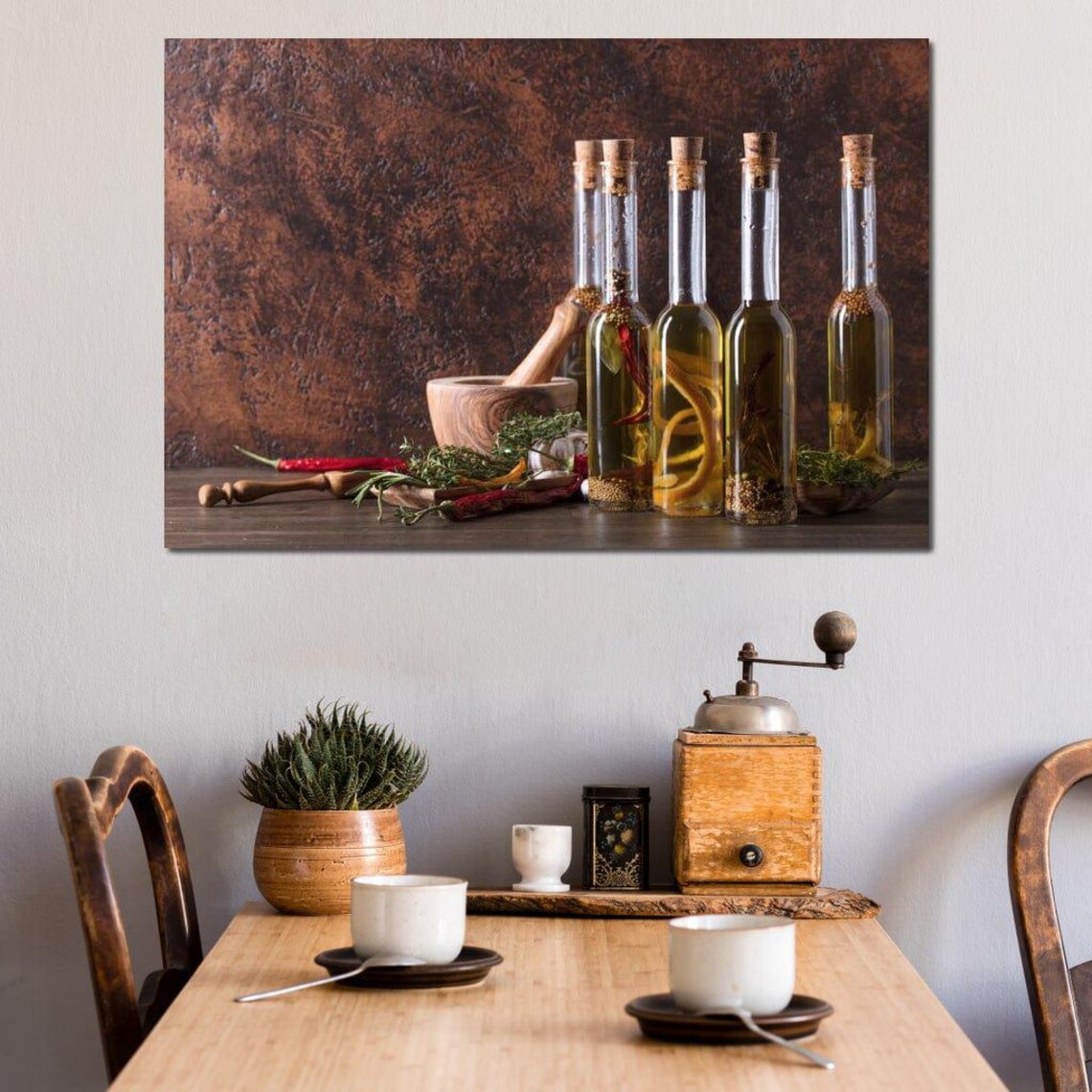 Rustic Olive Oil Bottles, Culinary Kitchen Art Print - Image 3