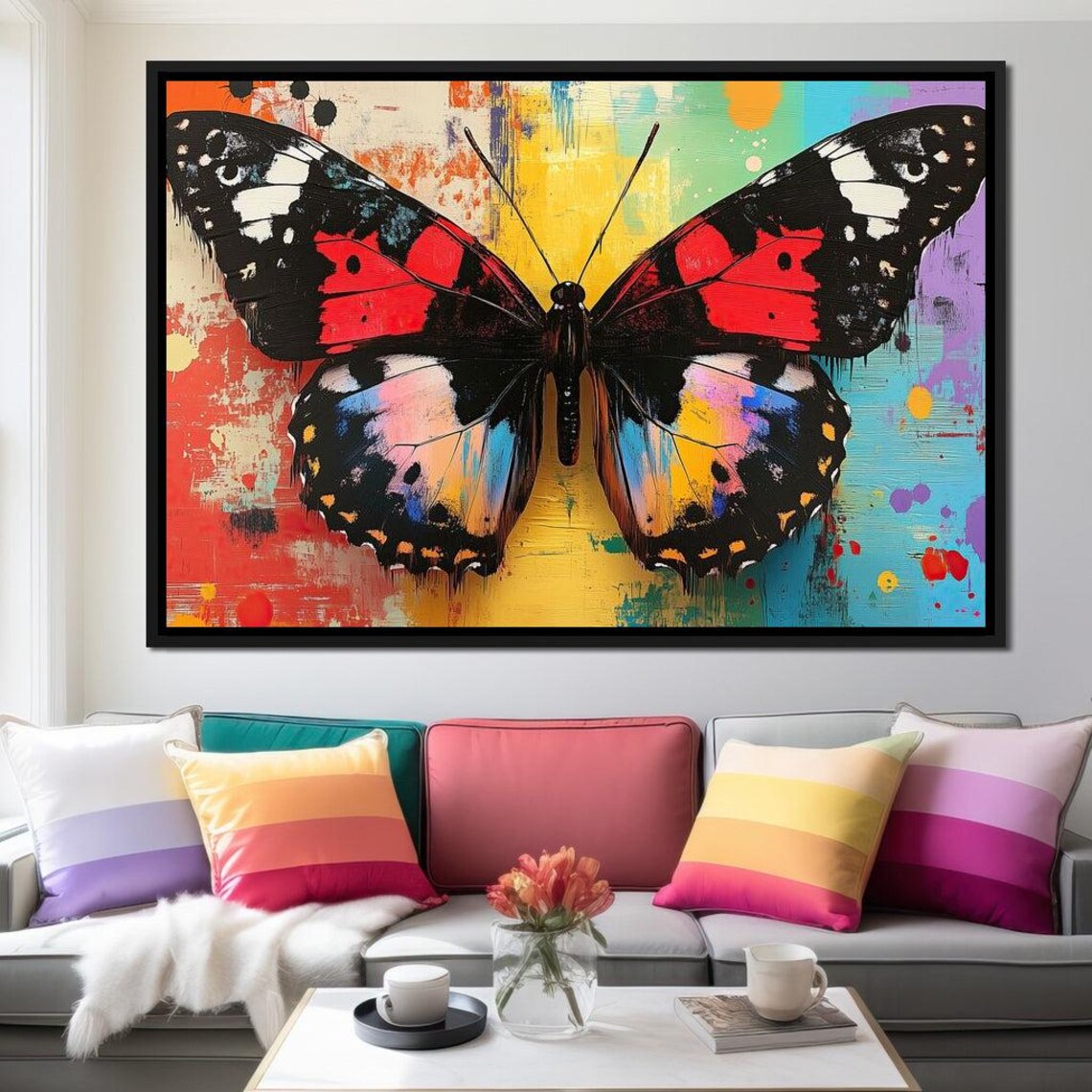 Colorful Butterfly Abstract Red Black Pop Art Nature Wall Art Poster - Image 2