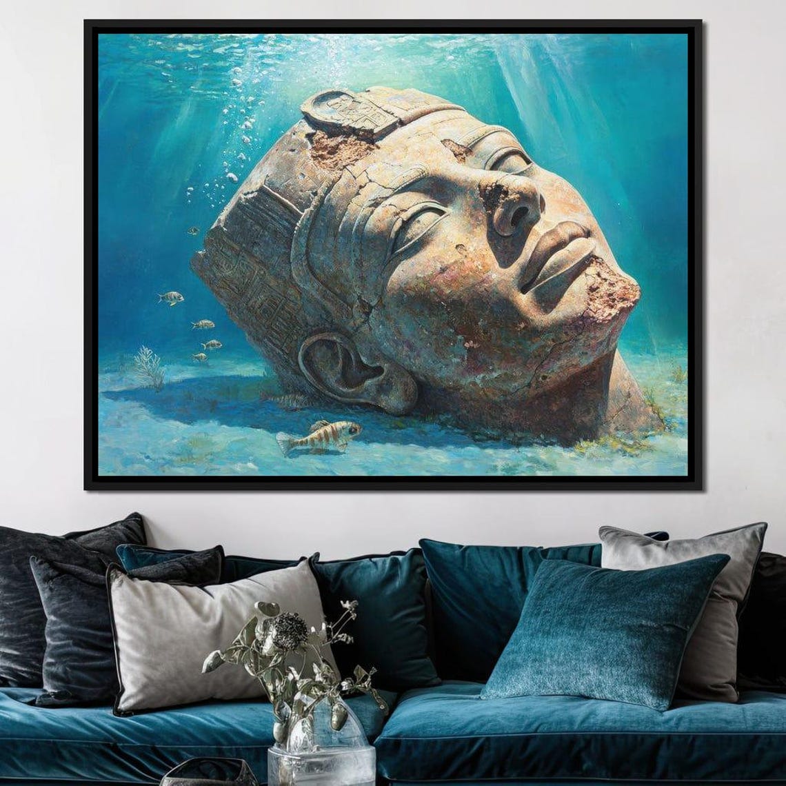 Giant Stone Pharaoh Head Resting Underwater Among Fish Ocean Art Print - Image 4