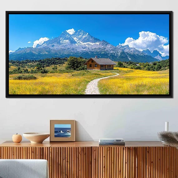 Mountain Retreat Cozy Scenic Landscape Wall Art Rustic Home Decor Tranquil Nature Inspiration Bright Colors By Nichecanvas