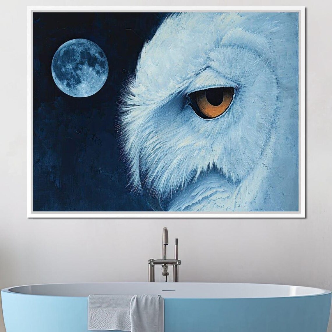 Snowy White Owl Amber Eye Full Moon Midnight Blue Wildlife Poster - Image 4