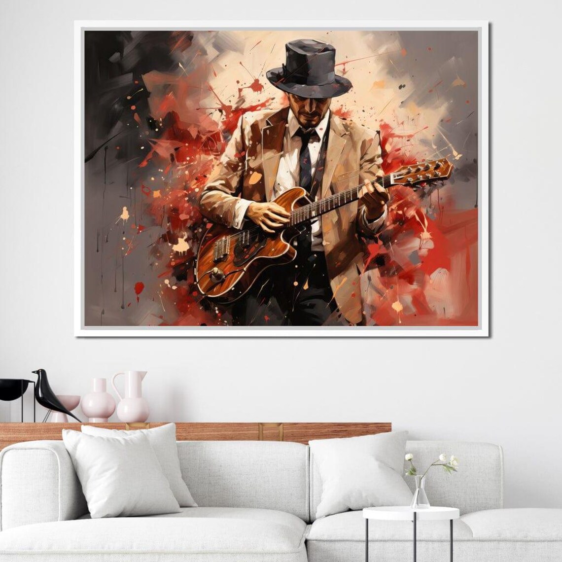 Jazz Guitarist Fedora Suit Electric Guitar Abstract Music Wall Art - Image 3