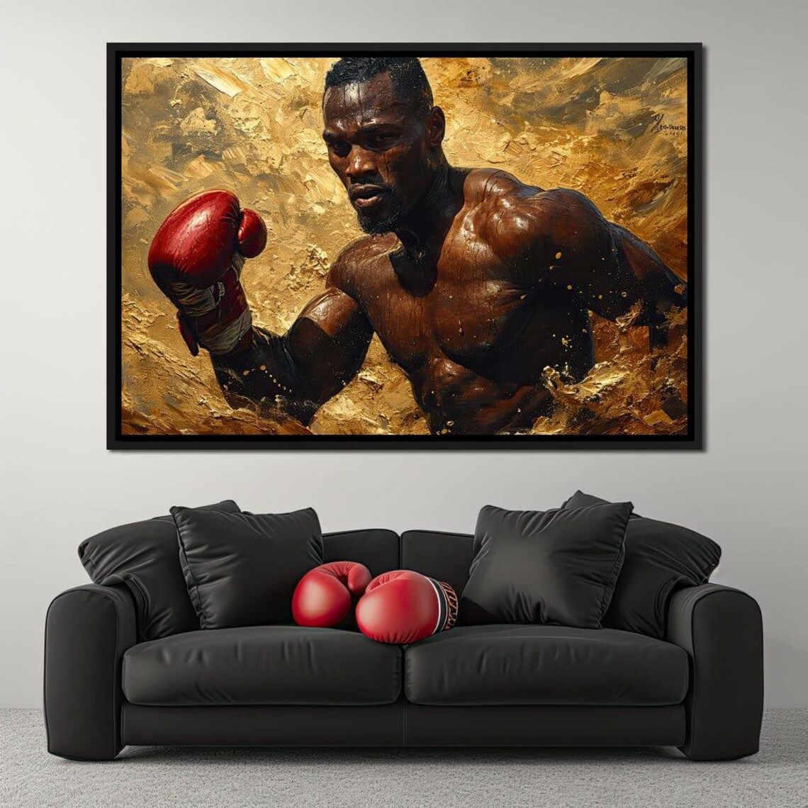 Golden Boxer Fighter Red Glove Dramatic Sports Painting Wall Art - Image 3