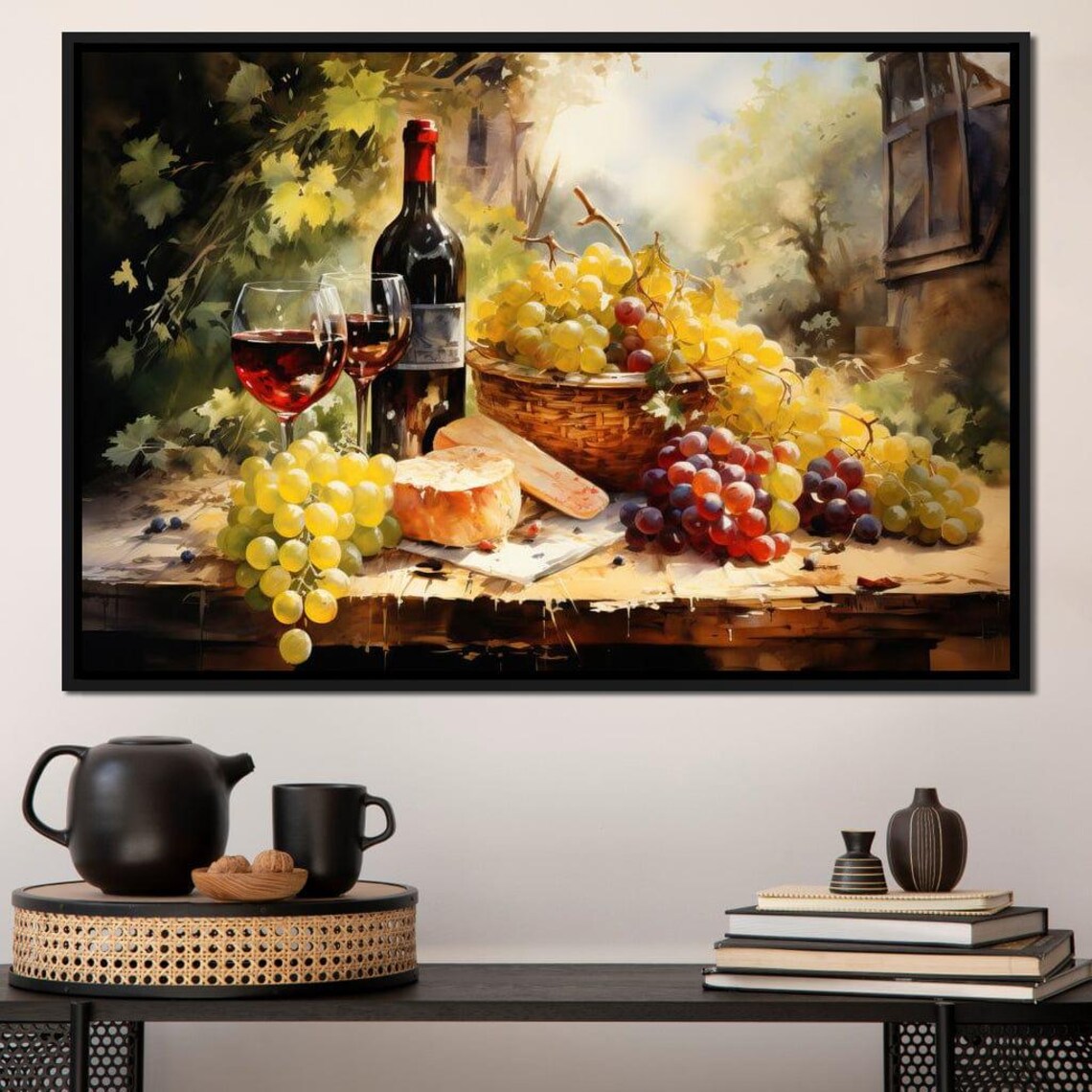 Sunlit Vineyard Wine Grapes Bread Basket Rustic Still Life Wall Art