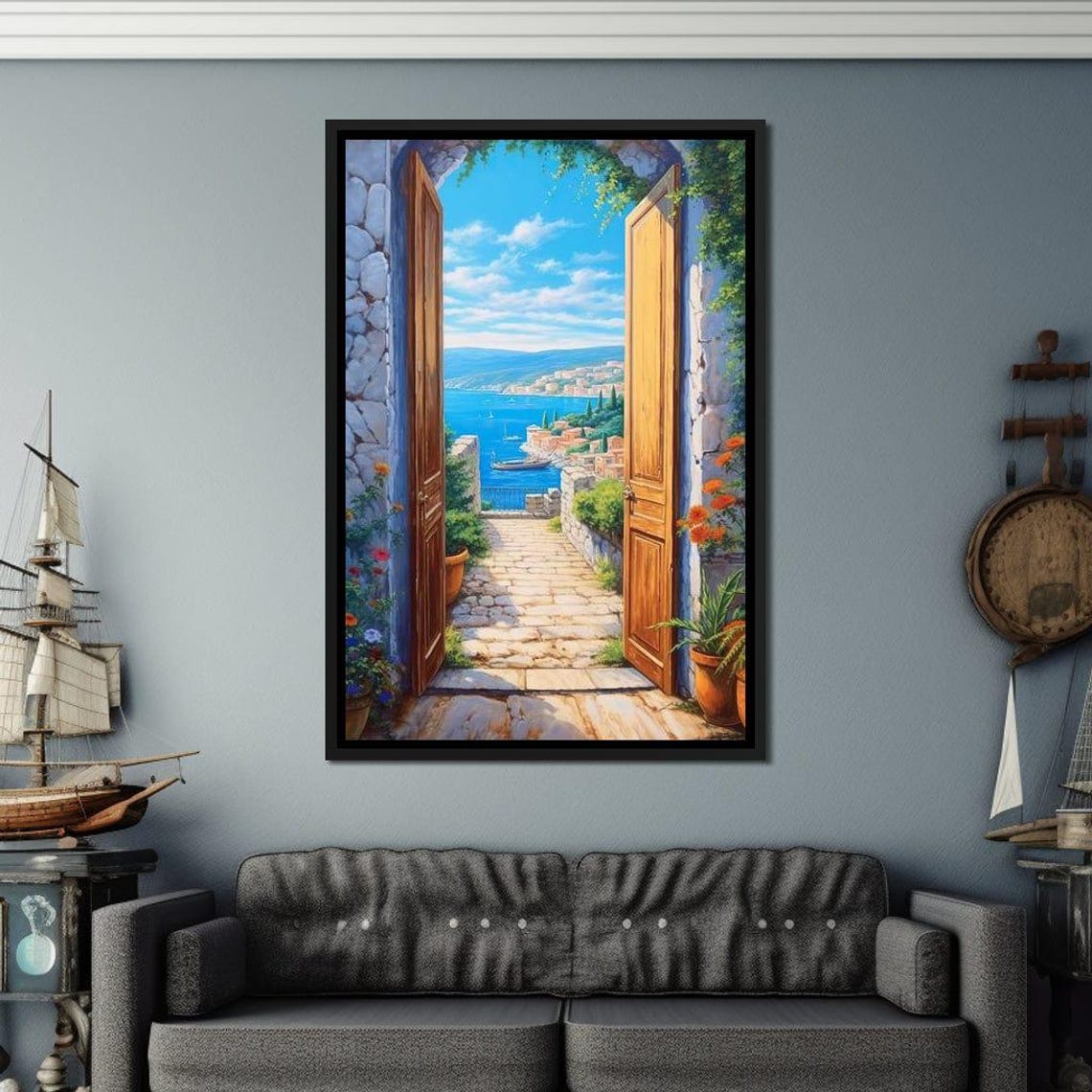 Open Door To Mediterranean Coast Stone Arch Sea View Travel Poster
