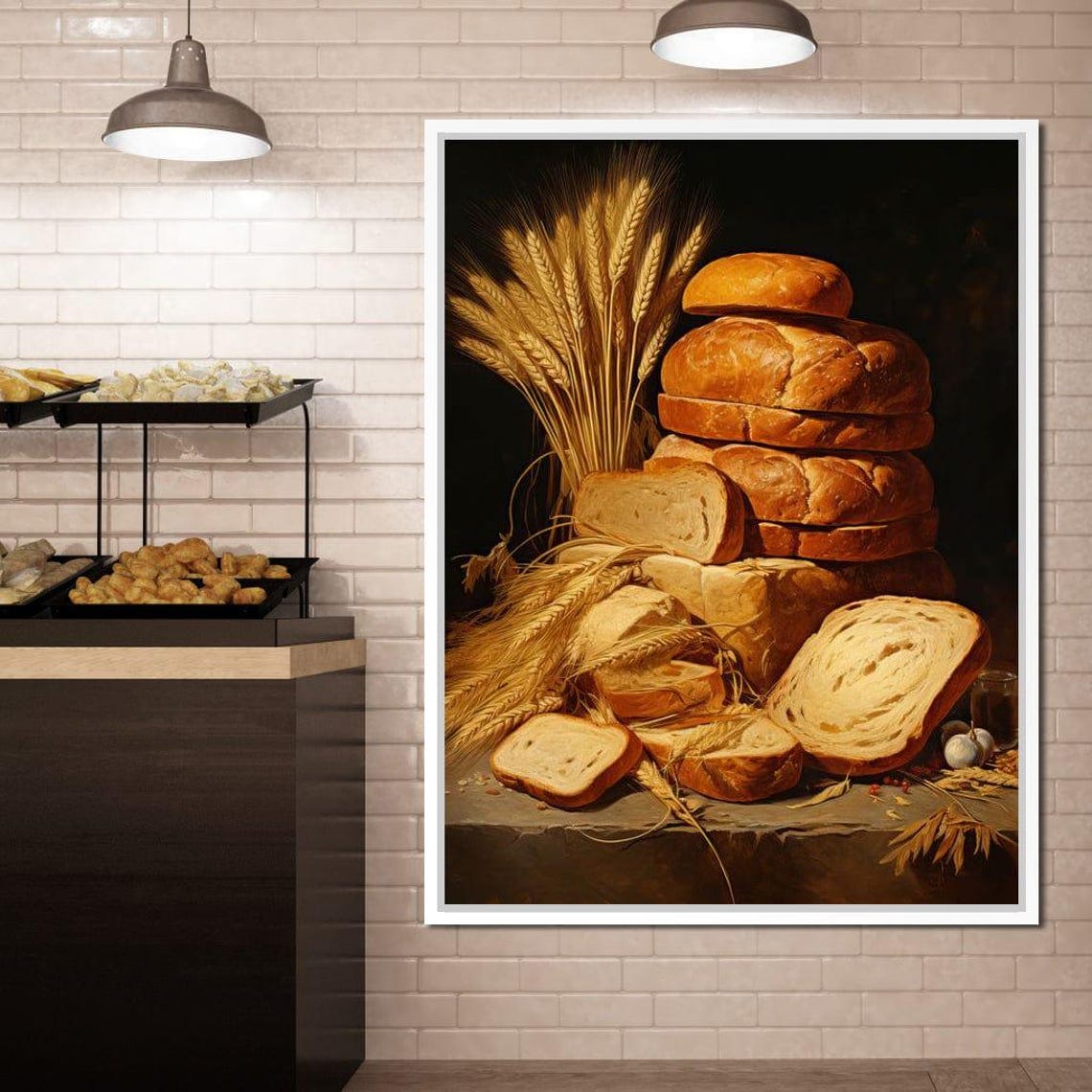 Rustic Bread Loaves Wheat Stalks Still Life Kitchen Wall Art Print - Image 3