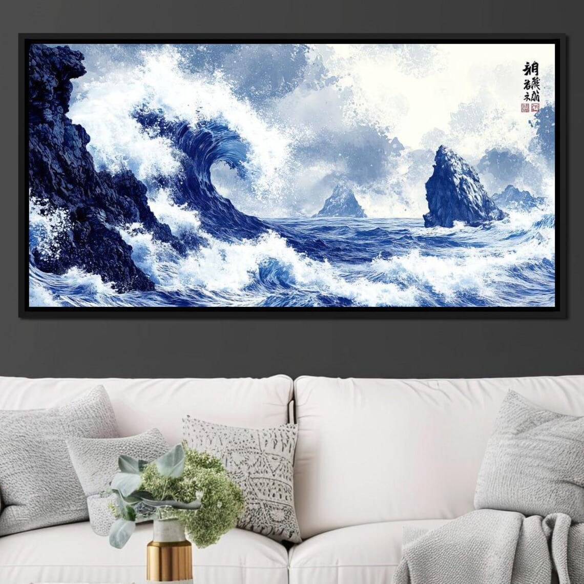 Great Wave Blue Ocean Seascape Japanese Style Crashing Wave Art Print - Image 2