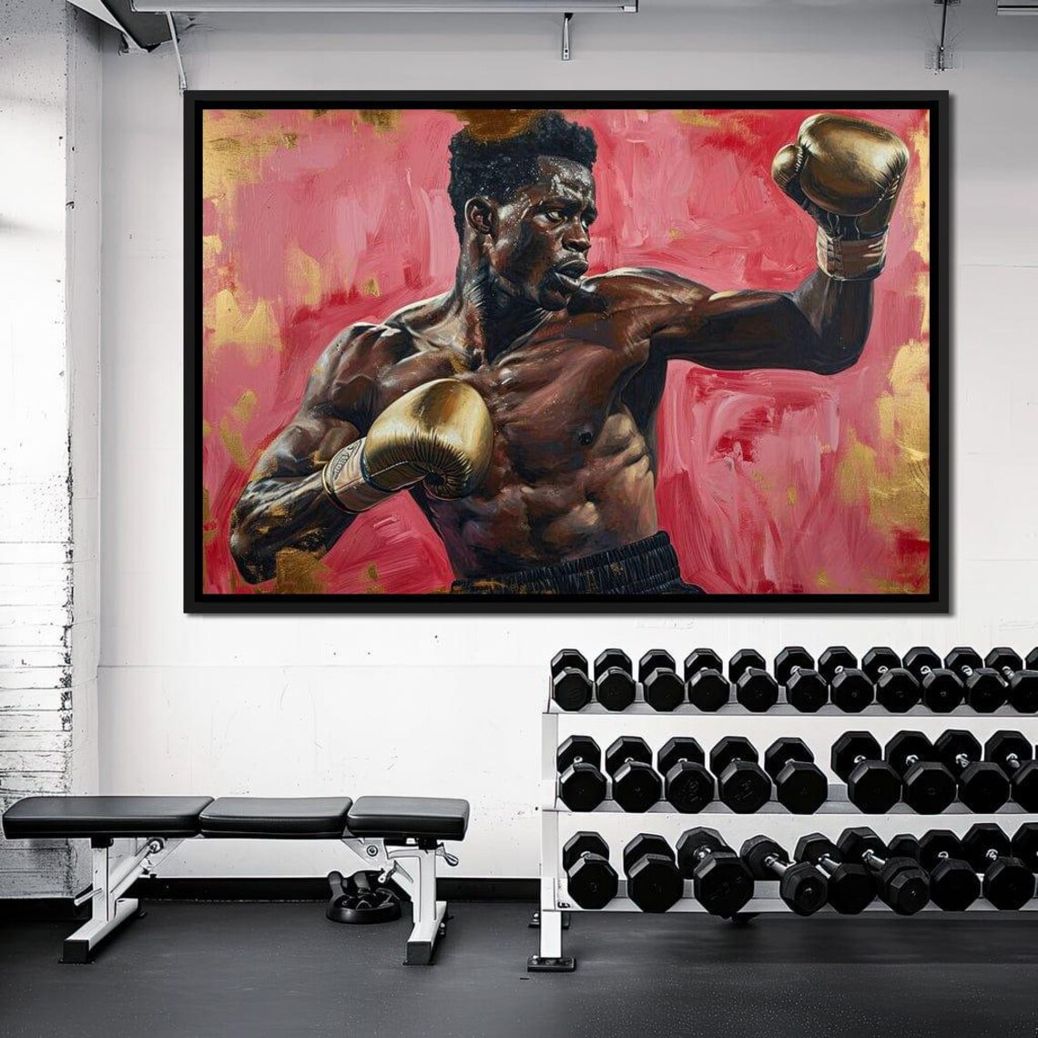 Fighter Boxer Gold Gloves Powerful Punch Dramatic Sports Wall Art Poster - Image 2