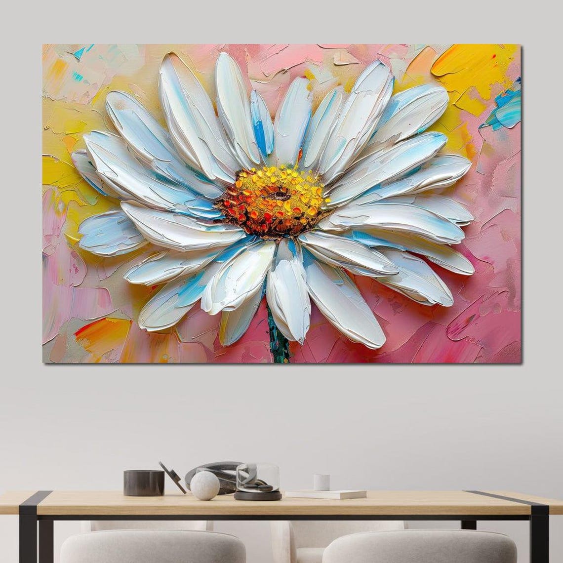 Giant White Daisy Impasto Bloom Sunny Pastel Floral Wall Art Poster - Image 2