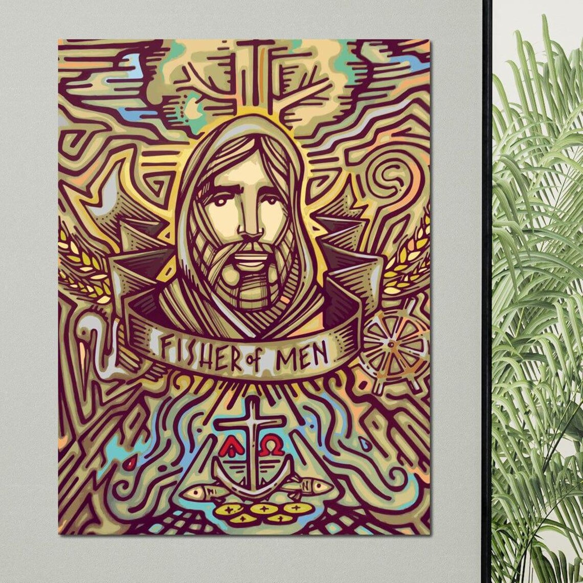 Fisher Of Men Jesus Illustrated Cross Anchor Faith Nautical Wall Art - Image 3