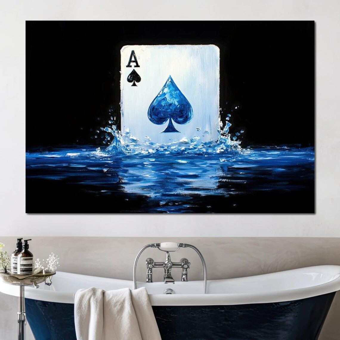 Ace Of Spades Blue Water Splash Oil Painting Poker Card Poster - Image 4