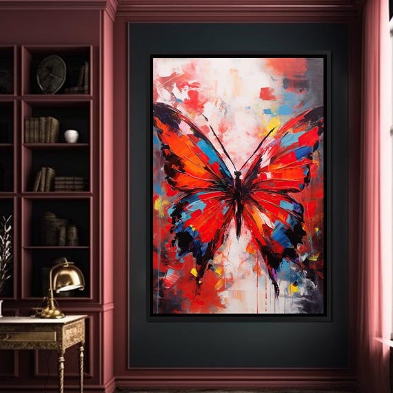 Illusionary Butterfly Delight Colorful Decor Modern Wall Art Artistic Butterflies Unique Red Home Art By Nichecanvas