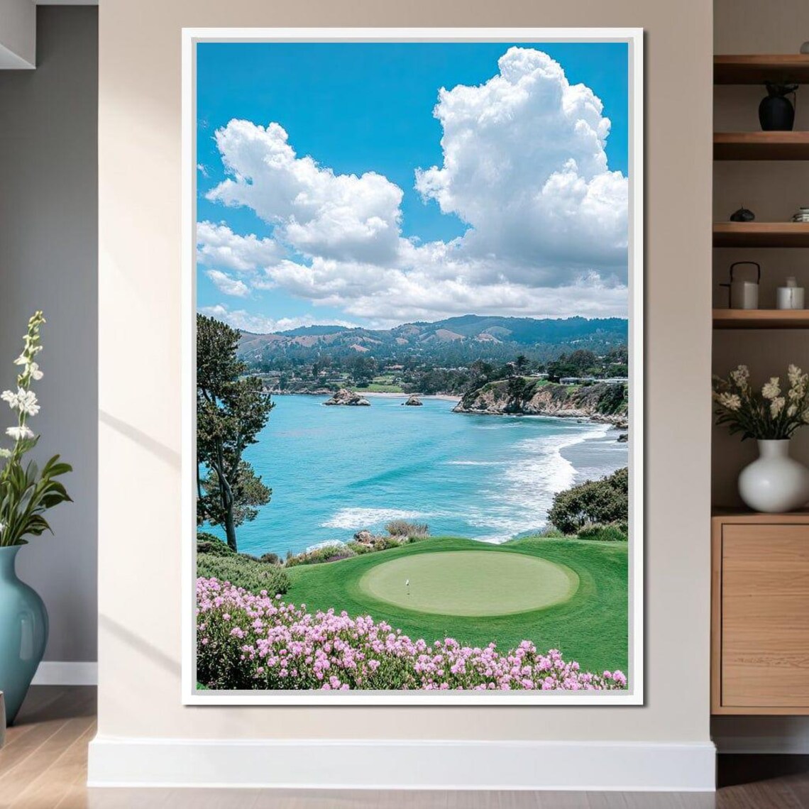 Coastal Golf Course Green Ocean Cove Cliff Flower Scenic Sports Poster - Image 2