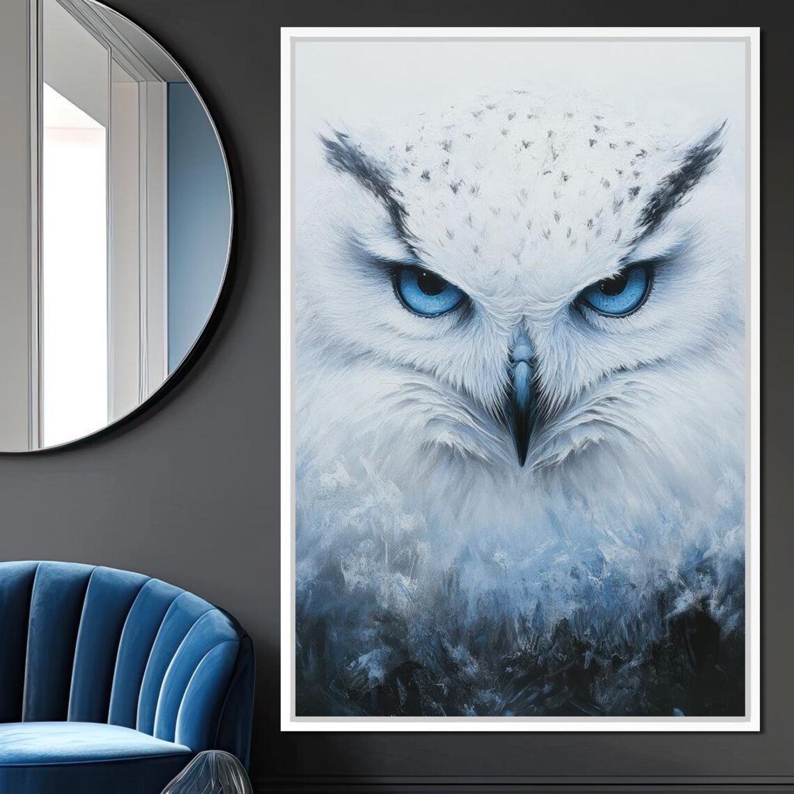White Owl With Piercing Blue Eyes Winter Wildlife Portrait Poster - Image 4
