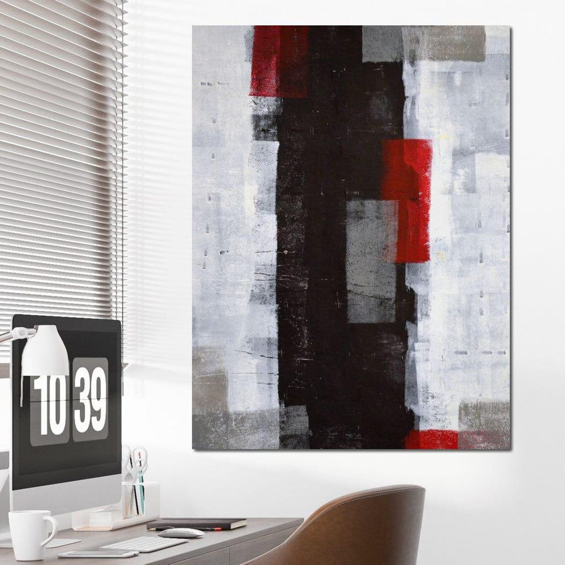 Black White Grey Red Accent Geometric Abstract Framed Wall Art - Image 2