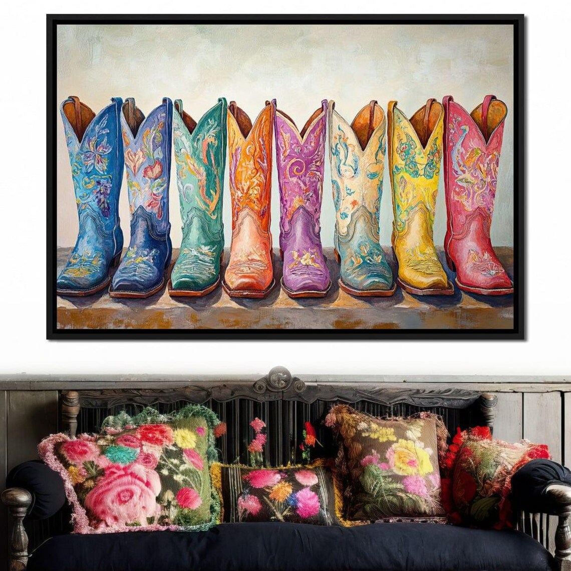 Western Boot Parade, Colorful Rustic Texas Art Print - Image 3