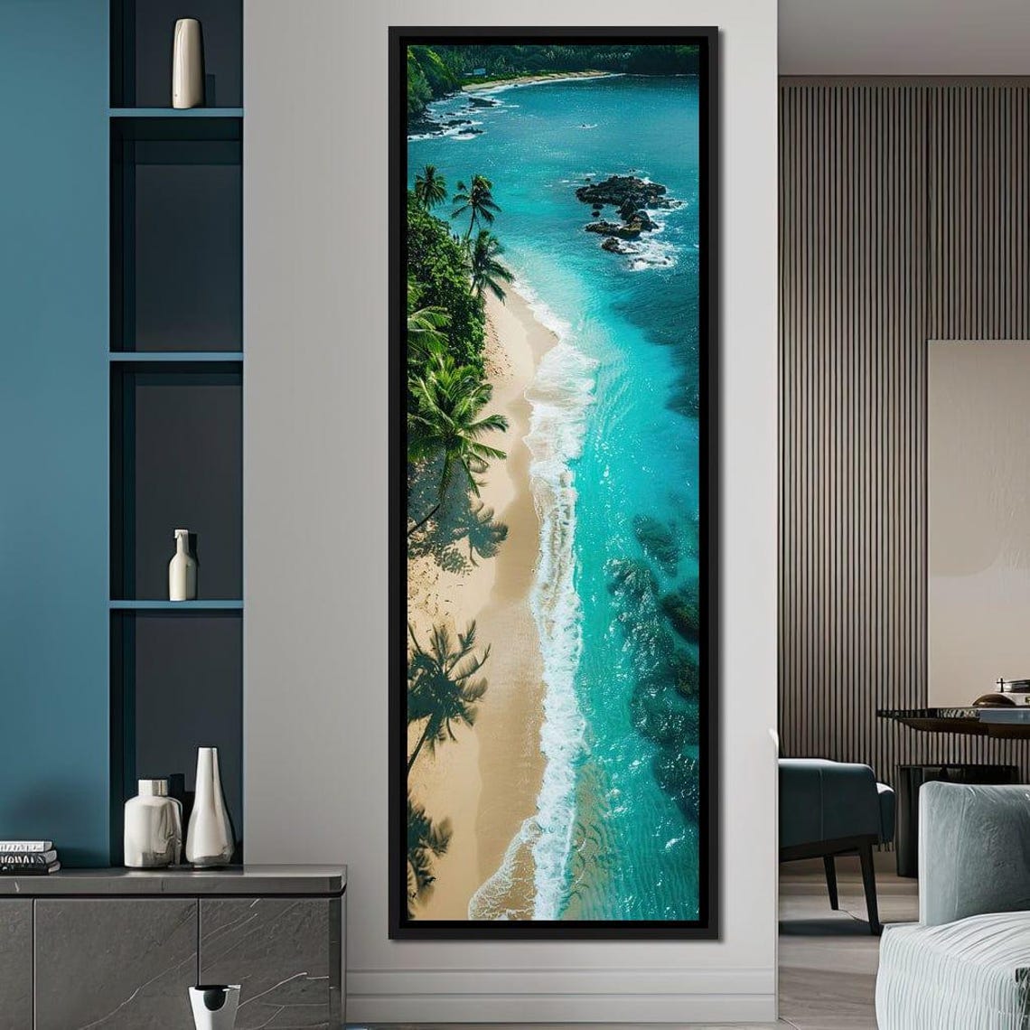 Tropical Beach Aerial Palm Trees Turquoise Waves Coastal Travel Poster