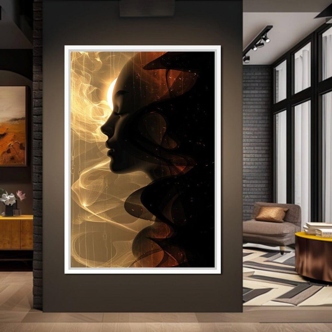 Golden Veil Woman Profile In Black And Gold Light Abstract Art Poster - Image 4