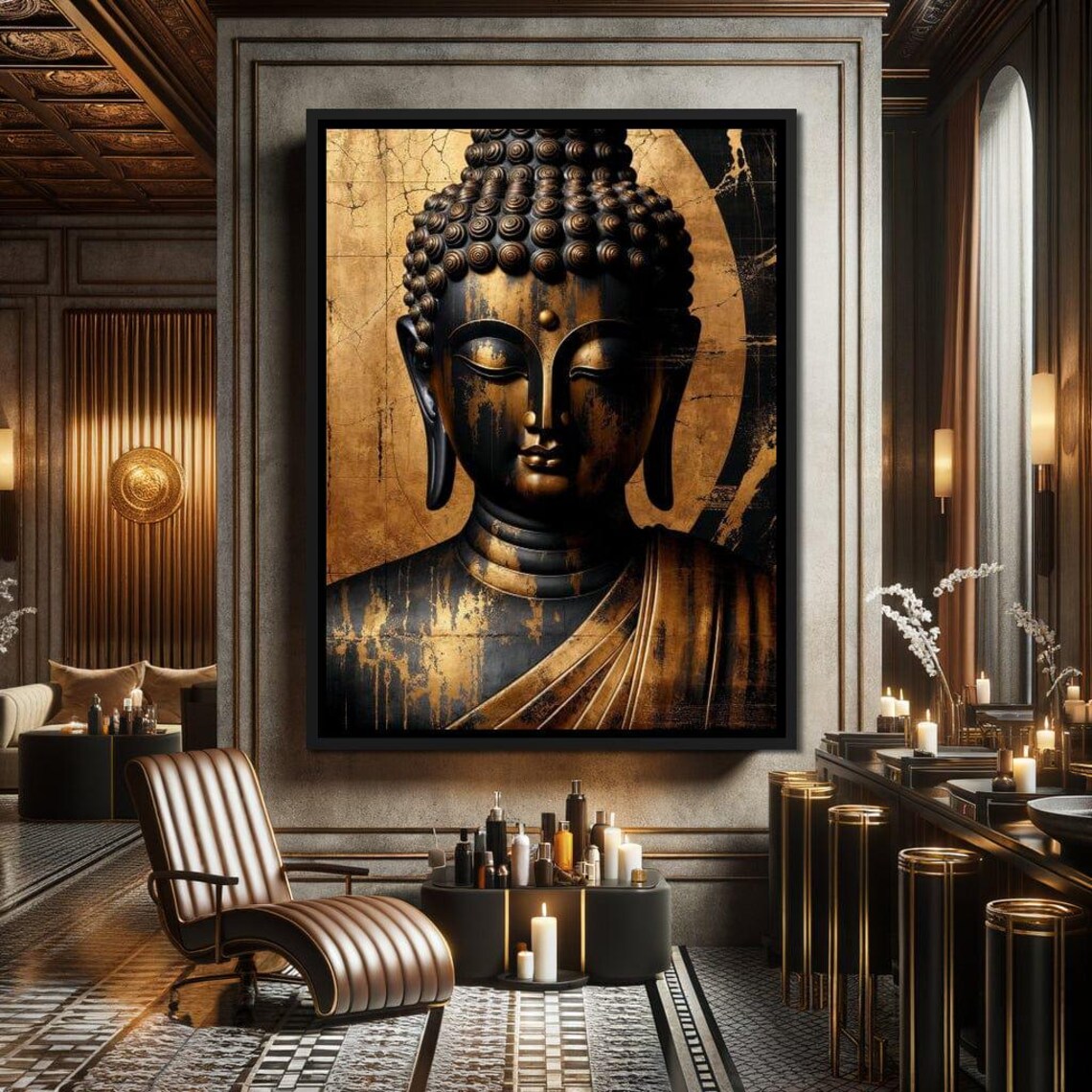 Golden Buddha Serene Portrait Black And Gold Zen Meditation Peaceful Wall Poster - Image 4