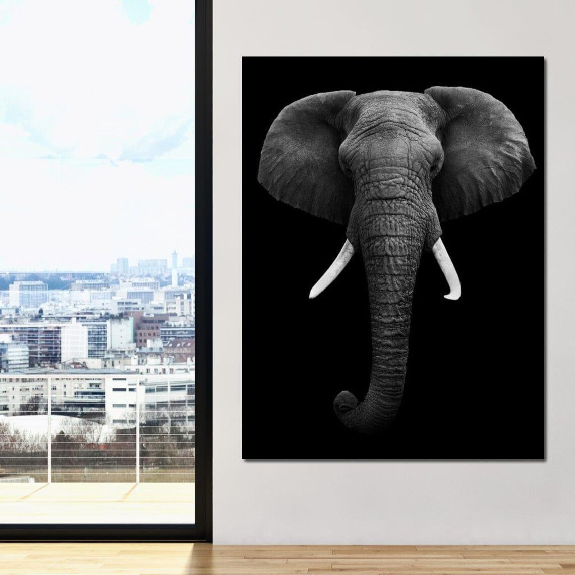 Black And White Elephant Face Portrait Monochrome Safari Statement Poster - Image 3