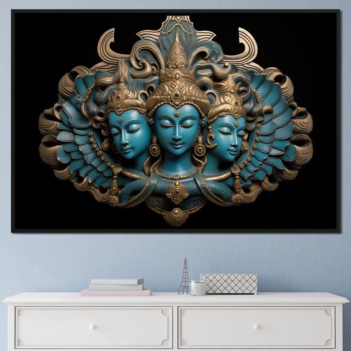 Blue Hindu Deities Five Panel Spiritual Gold Crown Wall Art Print - Image 3