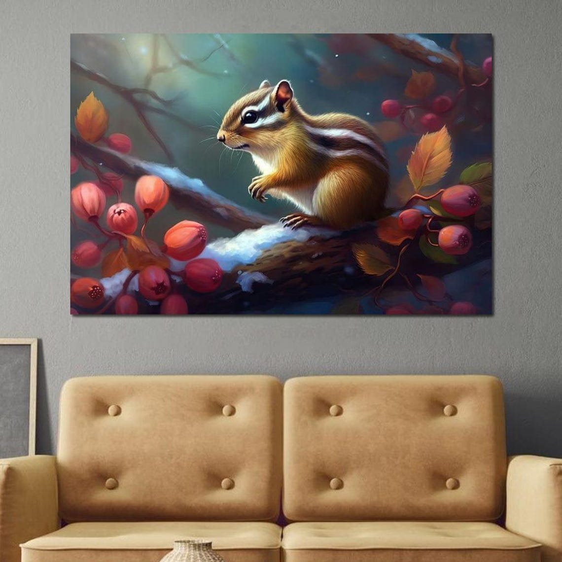 Adorable Chipmunk on Snowy Winter Branch With Red Berries Poster - Image 2