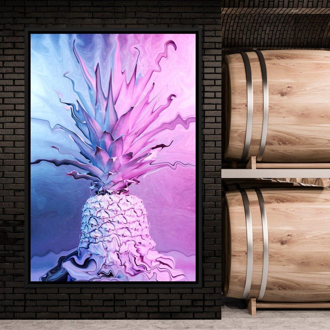Psychedelic Neon Pineapple Pink Blue Modern Tropical Funky Wall Art - Image 2