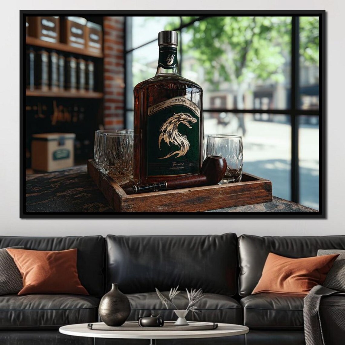 Dragon Label Whiskey Bottle Pipe Crystal Glasses Vintage Bar Art Poster - Image 4