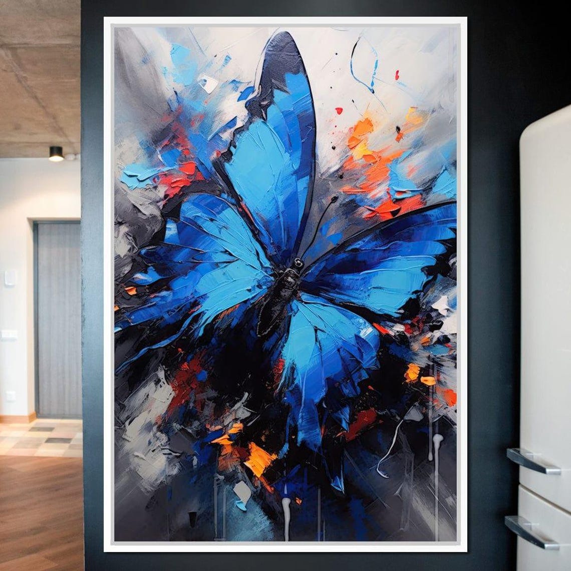 Chroma Breeze Blue Butterfly Vibrant Wall Art Nature Inspired Modern Decor Azure Abstract Aesthetic By Nichecanvas