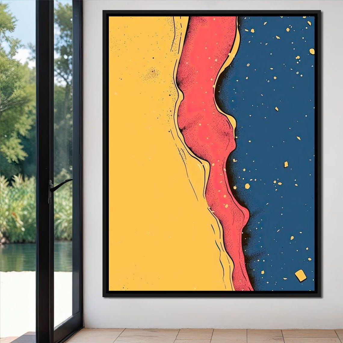 Bold Abstract Pop Art Yellow Red Navy Flowing Colors Wall Art Poster - Image 4
