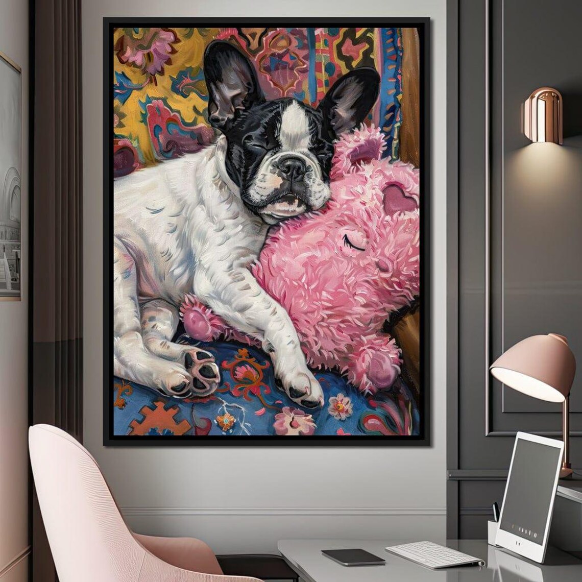 Dreamy Canine Slumber Party French Bulldog Pink Plush Poster