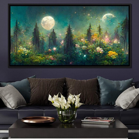 Night Landscape Enchanting Moonlit Forest Dreamy Atmosphere Celestial Decor Scenic Fantasy Art Nature Wall Art By Nichecanvas