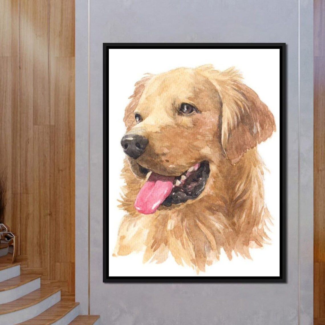 Golden Retriever Watercolor Happy Dog Portrait Pet Lover Wall Art - Image 2