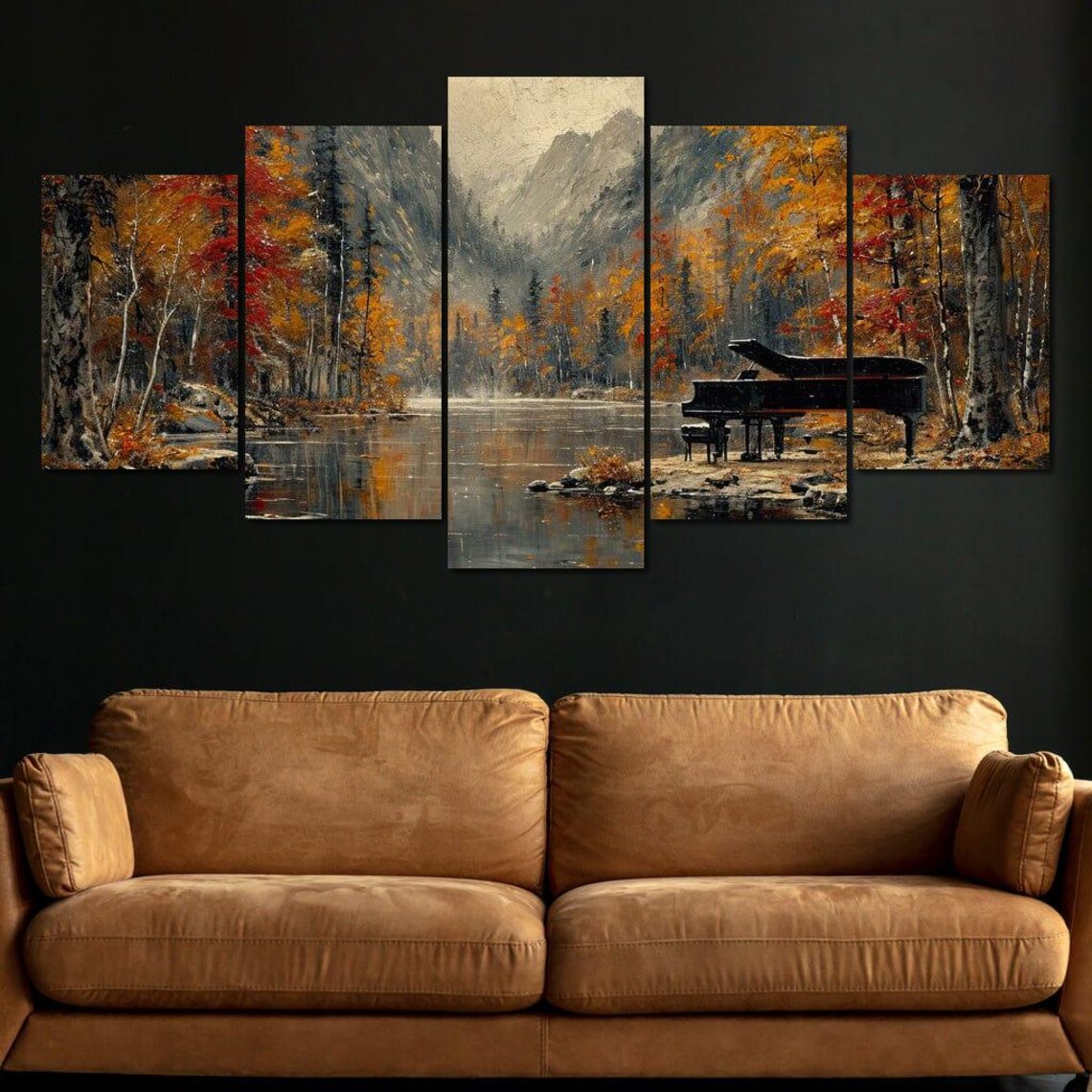 Grand Piano Lakeside Autumn Mountains Misty Lake Travel Poster - Image 4