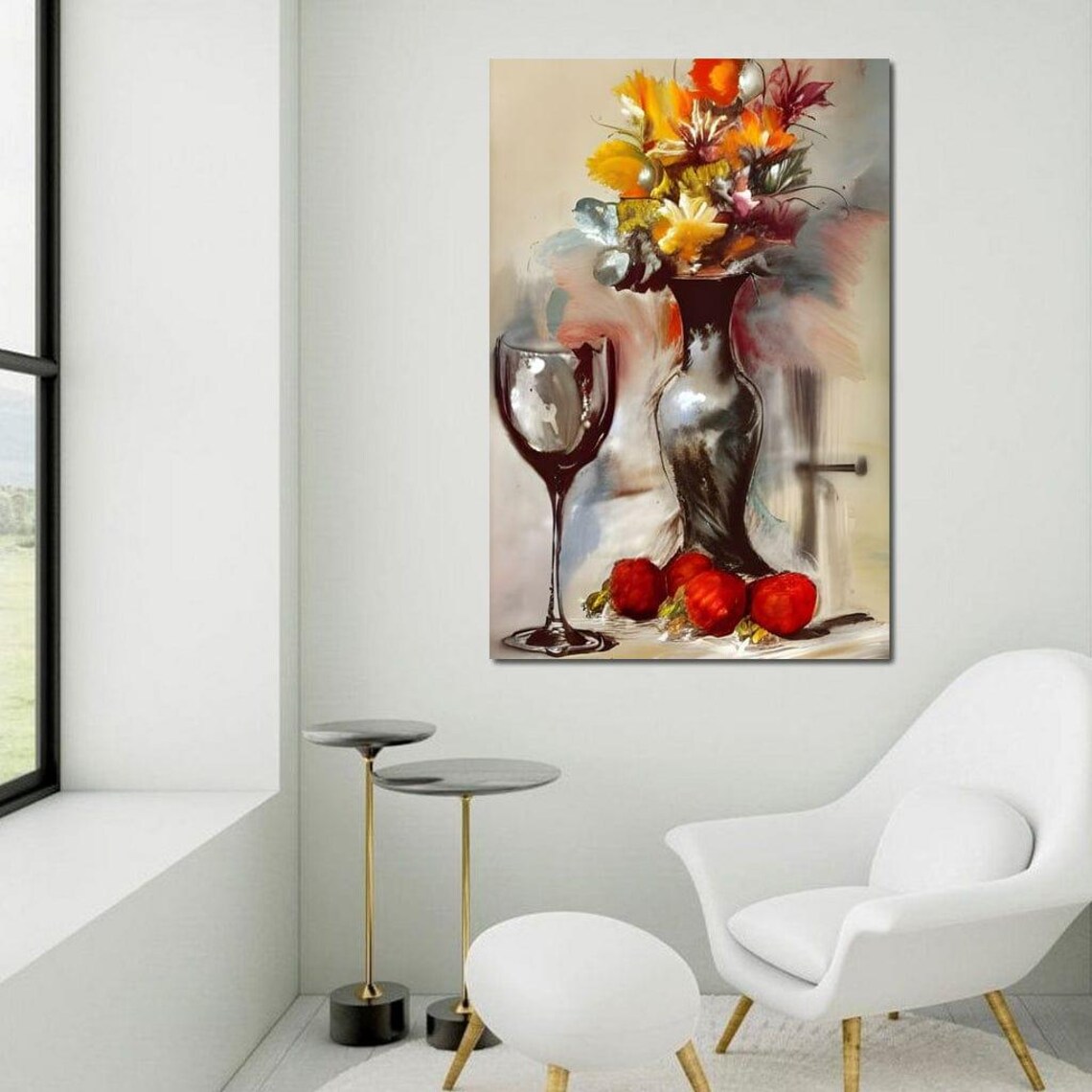 Wine Glass Bouquet And Apple Vintage Still Life Wall Art Poster - Image 3