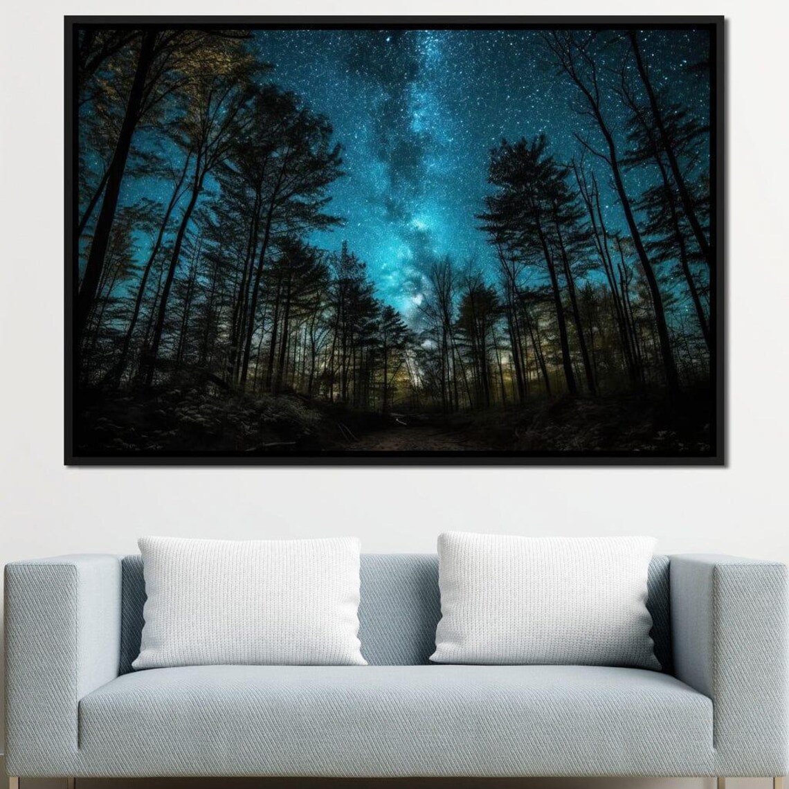 Starry Night Forest Silhouette Night Sky Decor Nature Wall Art Serene Landscape Home Decor Celestial Art By Nichecanvas - Image 3