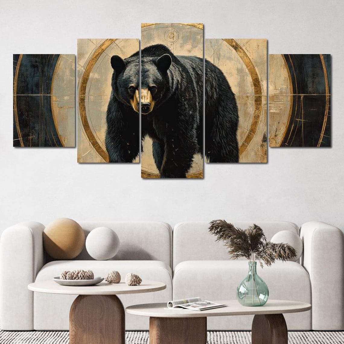 Black Bear Golden Portal Ring Dark Majestic Wildlife Statement Poster - Image 4