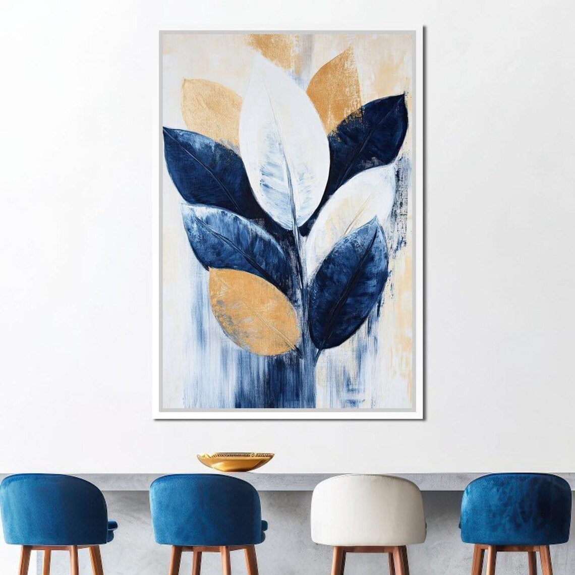 Indigo And Gold Leaves Modern Minimalist Botanical Art Poster - Image 2