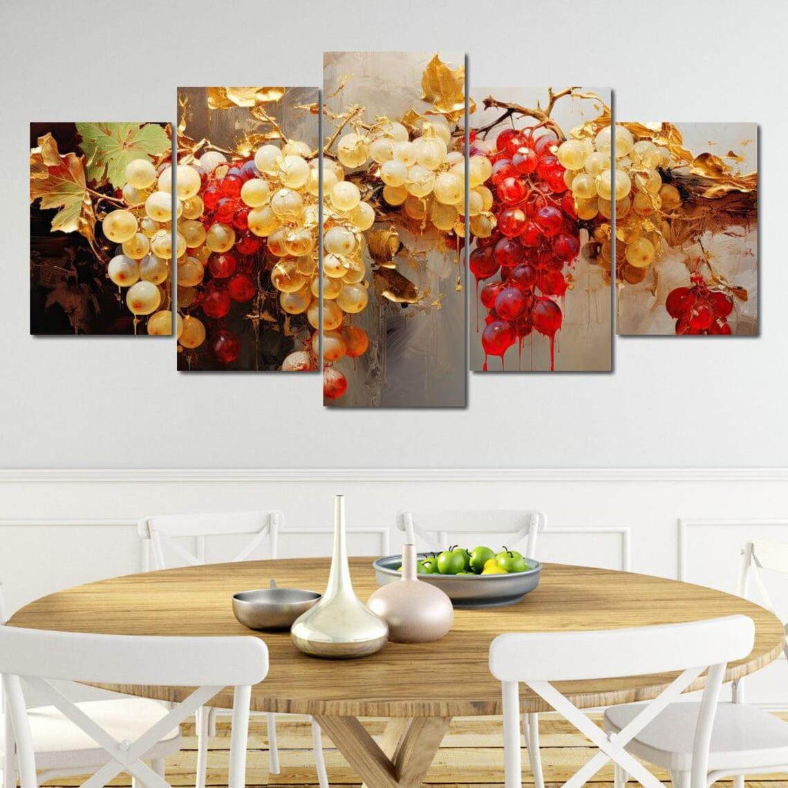 Golden Red Grapes Vine Art Print Wine Theme Elegant Kitchen Wall Decor - Image 4